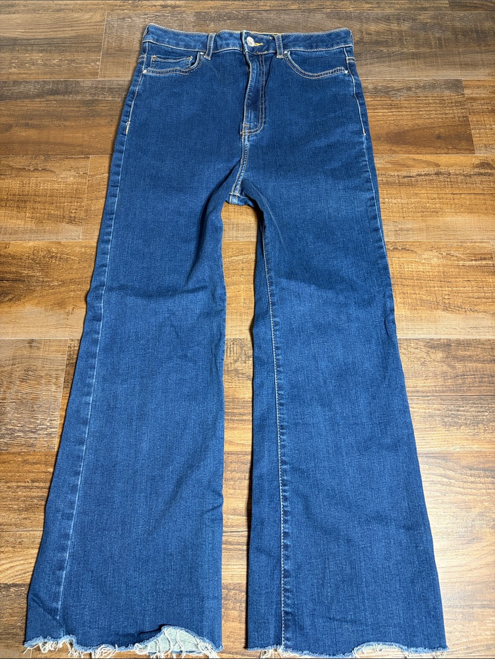 Forever 21 Dark Blue Cropped Flared Jeans